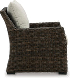 Signature Design by Ashley Brook Ranch Casual Nuvella Weather Resistant Fabric Outdoor Lounge Chair with Cushion, Dark Brown & Beige