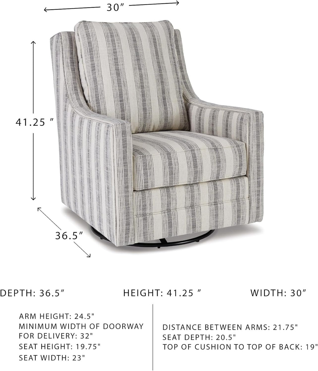 Signature Design by Ashley Swivel Glider Accent Chair Kambria, No Assembly Required, Polyester Linen Fabric, for Living Room, Ivory and Black Stripe, 30" W
