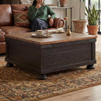 Signature Design by Ashley Valebeck Lift Top Coffee Table, Storage, Split-top Design, Wood, 36" W x 36" D x 18" H, 2-tone Distressed Brown & Black Finish