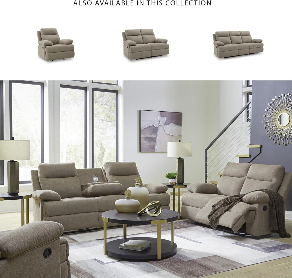 Signature Design by Ashley Reclining Sofa with Drop Down Table and USB Charging, Yarrow Lane Yarrow Lane Collection, Manual Pull Tab, Chenille Fabric for Living Room Comfort, Mocha Brown, 86" W