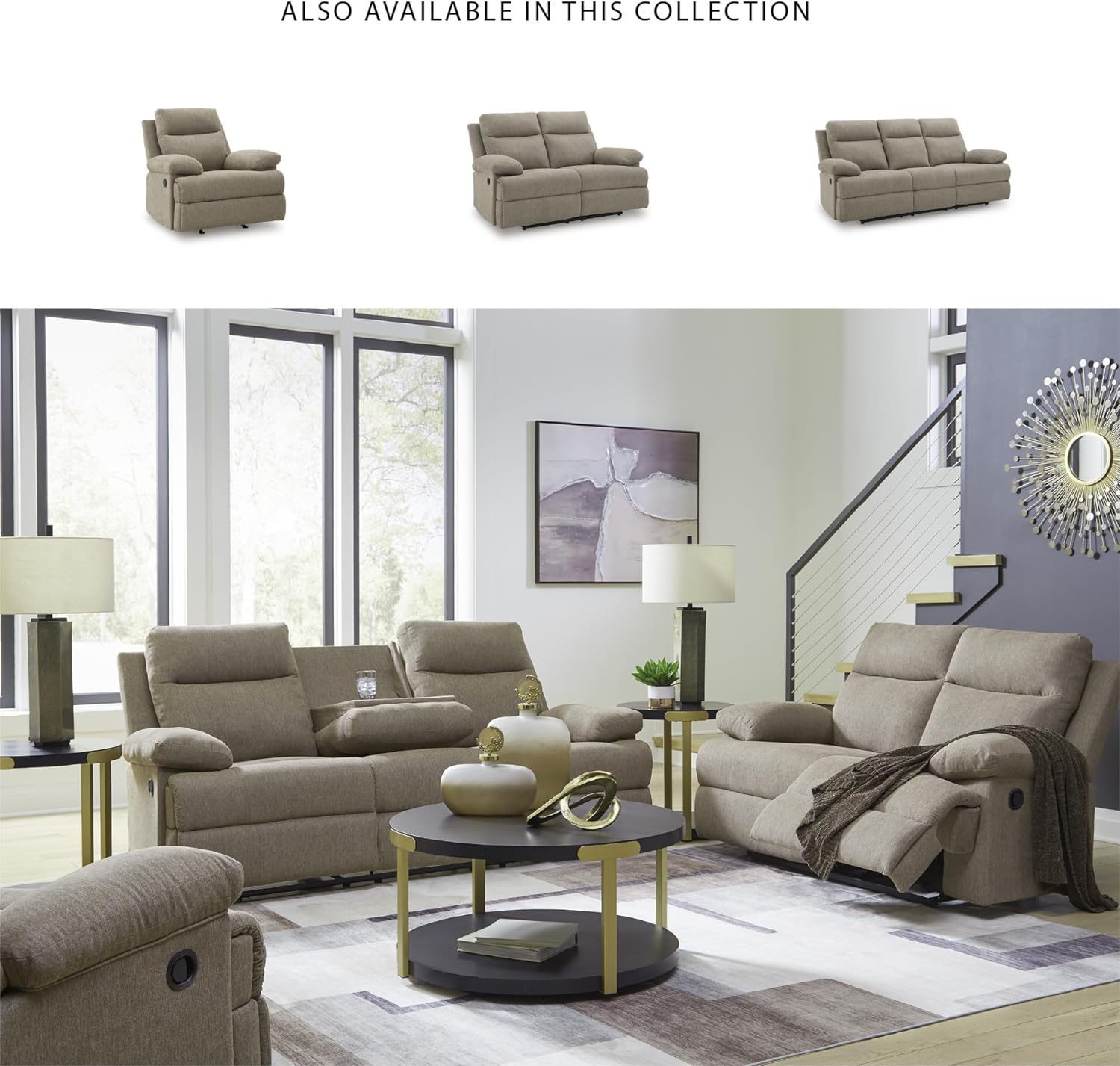 Signature Design by Ashley Reclining Sofa with Drop Down Table and USB Charging, Yarrow Lane Yarrow Lane Collection, Manual Pull Tab, Chenille Fabric for Living Room Comfort, Mocha Brown, 86" W