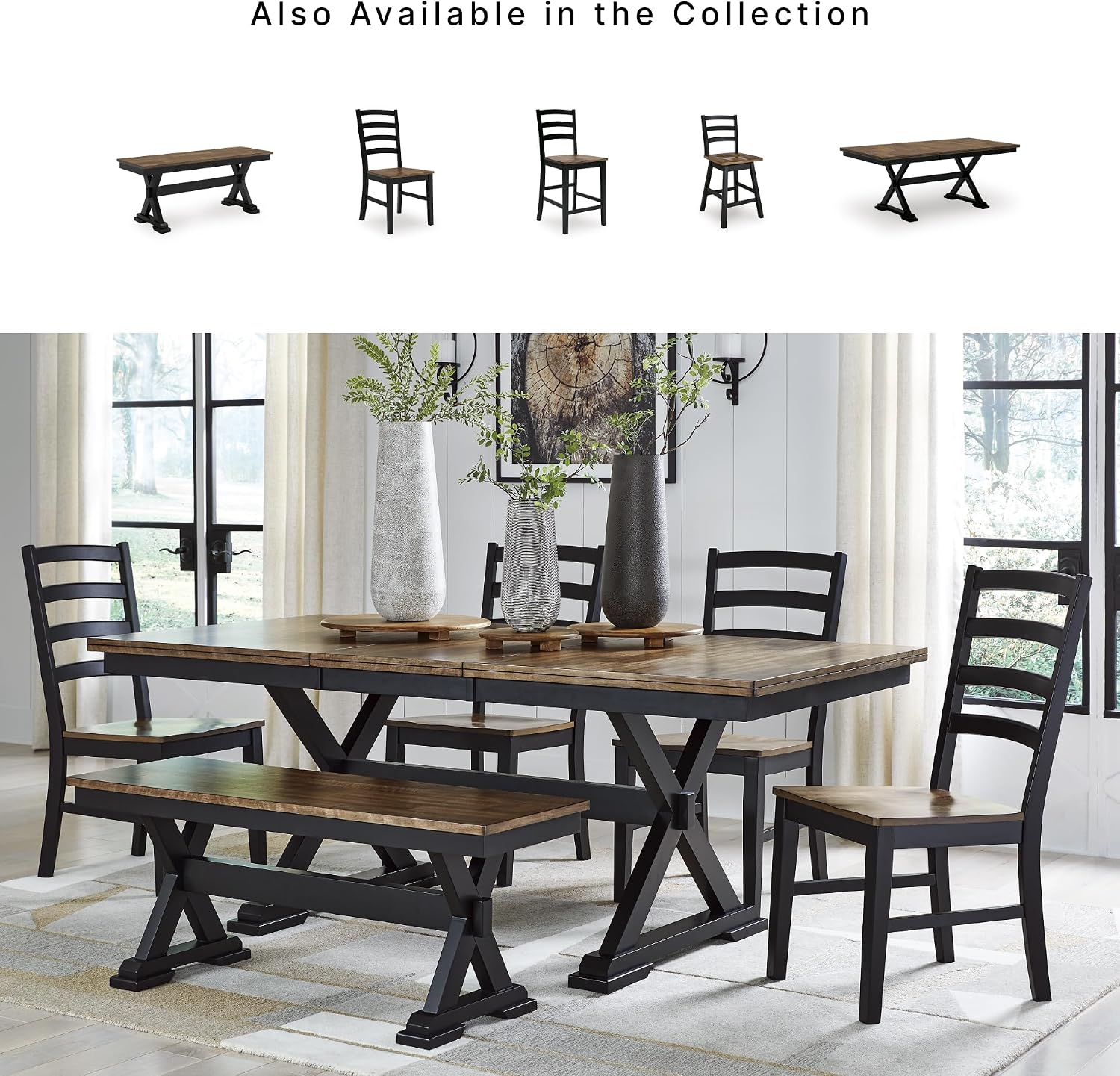 Signature Design by Ashley Wildenauer Dining Extension Table, 18" Self-Storing Butterfly Leaf, Hardwood Solids, Mango Veneer & MDF Substrate, Seats 6 to 8 for Kitchens, Black & Dark Brown, 78"
