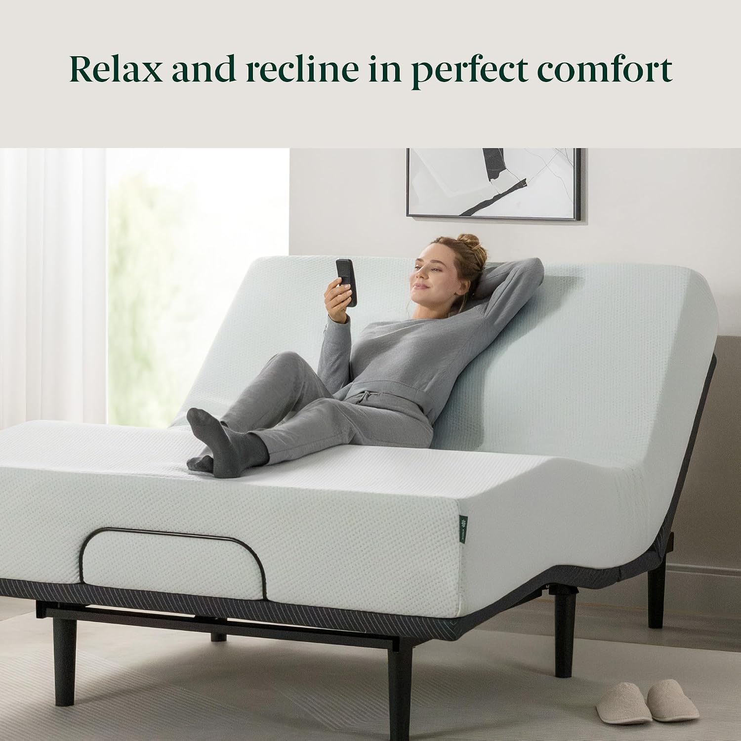 Zinus Nadia Adjustable Bed Frame, Electric Reclining Platform Bed Base, 5-Function Wireless Remote, Independent Head and Foot Incline, Easy, Tool-Free Assembly, Queen