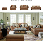 Signature Design by Ashley Carianna Oversized Chair, Fully Assembled Extra Wide Seating, Caramel Combination of Leather and Faux Leather, Traditional Accent Armchair, 54" W