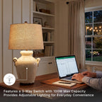 Signature Design by Ashley Emelda Casual Farmhouse Ceramic Table Lamp with Fabric Modified Drum Shade and 3-Way Switch, 27.25', Cream Glaze Crackle Finish