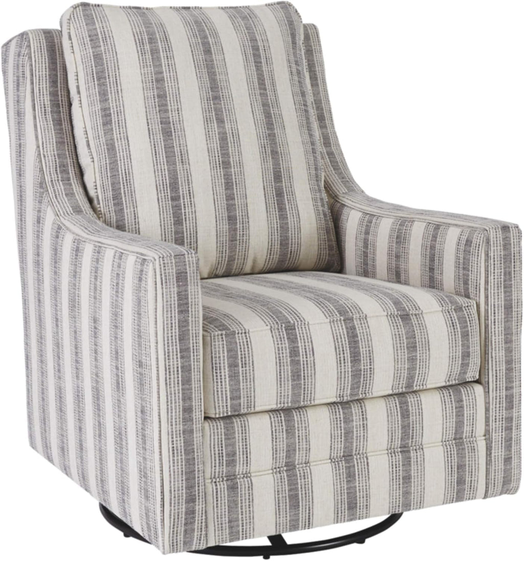 Signature Design by Ashley Swivel Glider Accent Chair Kambria, No Assembly Required, Polyester Linen Fabric, for Living Room, Ivory and Black Stripe, 30" W