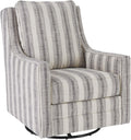Signature Design by Ashley Swivel Glider Accent Chair Kambria, No Assembly Required, Polyester Linen Fabric, for Living Room, Ivory and Black Stripe, 30" W