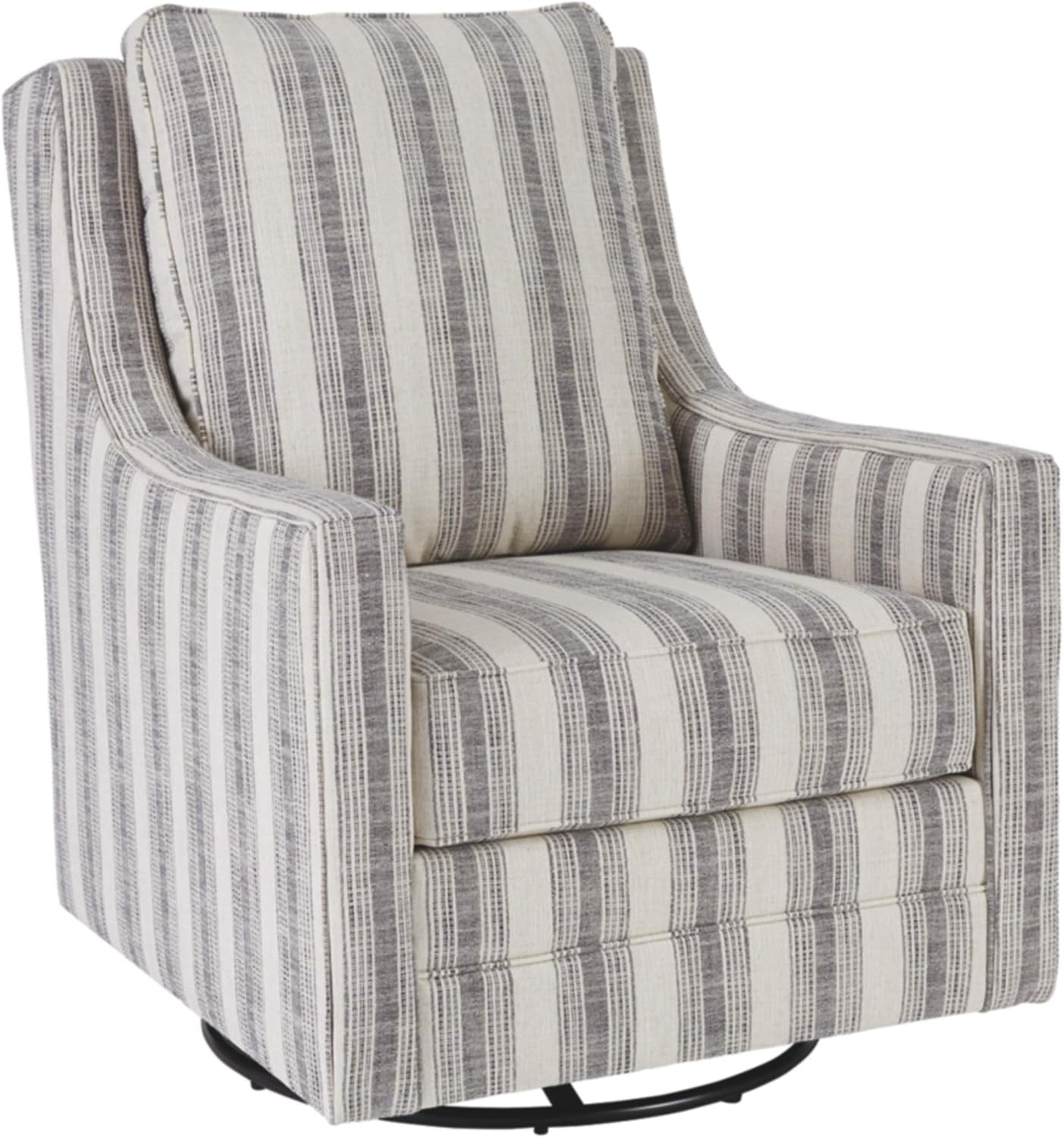 Signature Design by Ashley Swivel Glider Accent Chair Kambria, No Assembly Required, Polyester Linen Fabric, for Living Room, Ivory and Black Stripe, 30" W