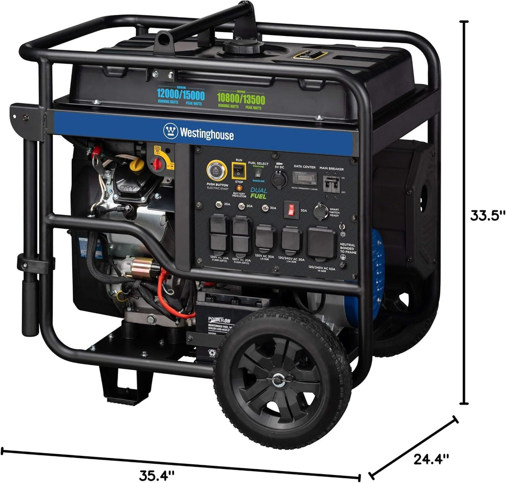 Westinghouse 18000 Peak Watt Dual Fuel Home Backup Portable Generator, Remote Electric Start, Transfer Switch Ready, Gas and Propane Powered