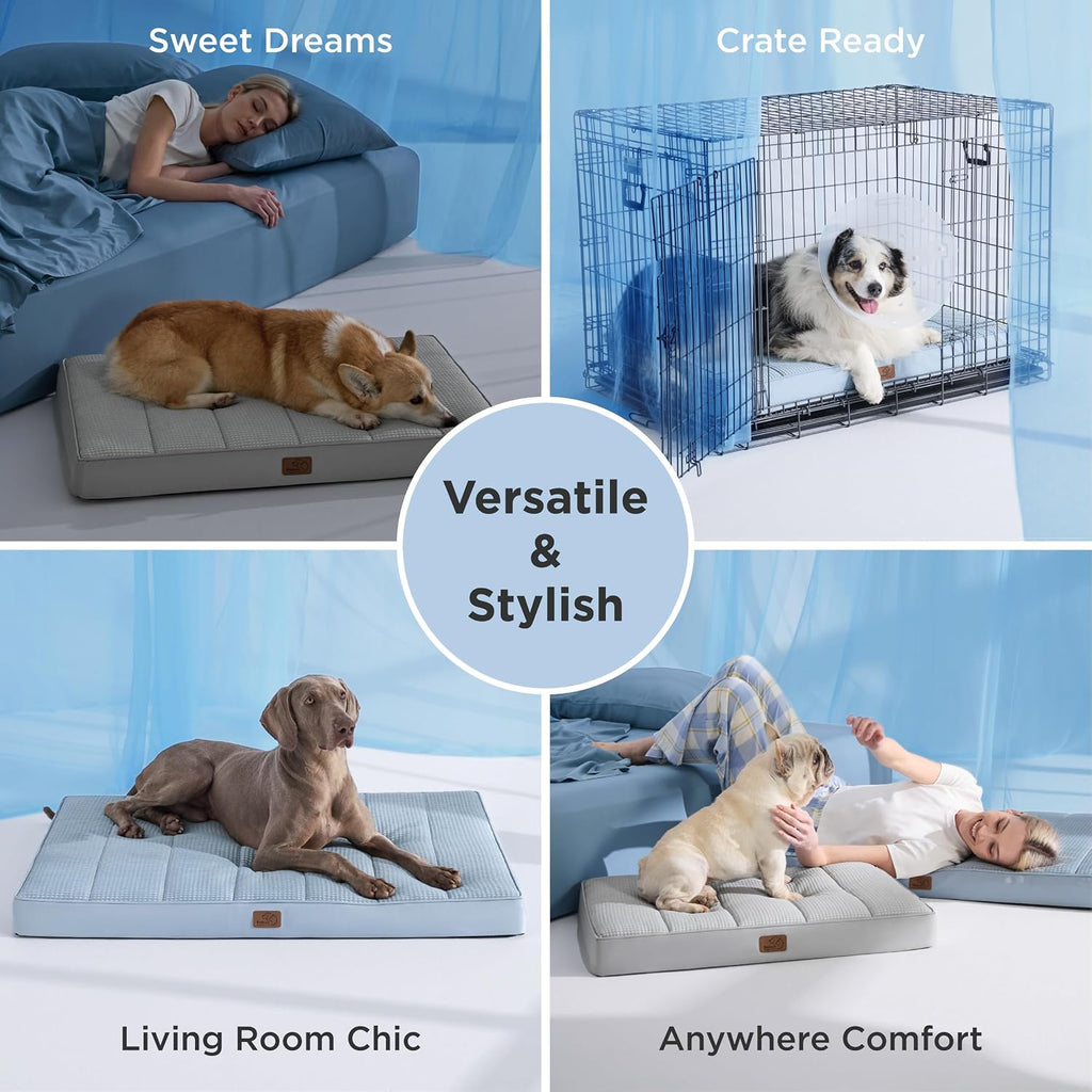 Bedsure Cooling Dog Bed for Crate, Large Breathable Pet Summer Bed, 35 Inch | Orthopedic Egg Crate Foam, Cold Summer Pad Mat, Non-Slip Bottom, Comfy Removable Washable Cover, For Pets Up to 50 lbs