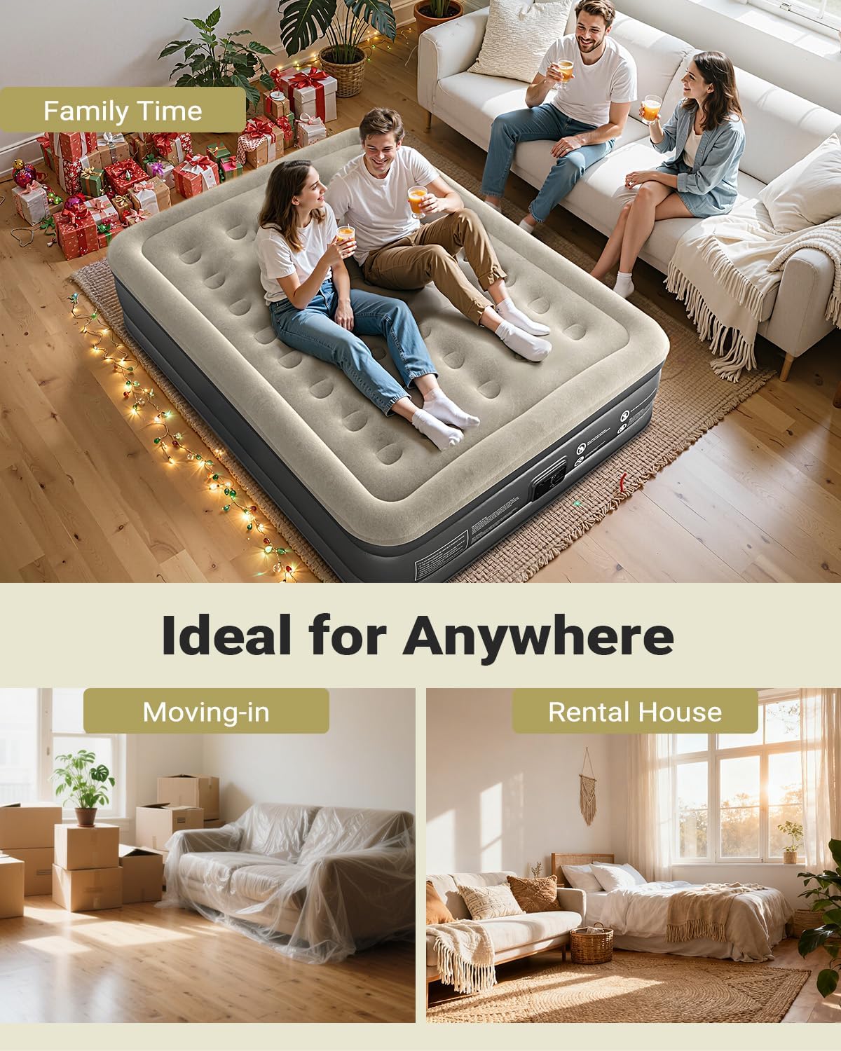 iDOO Air Mattress Queen with Built in Pump, 18 Raised Comfort Blow up Mattress, Inflatable Mattress for Home and Guest Bed, Upgraded Support Structure Portable Air Bed, Colchon Inflable, 650 lbs Max