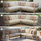 Signature Design by Ashley Clare View Outdoor Sectional, 3-Piece Eucalyptus Wood Couch, Nuvella Performance Fabric Cushions, Contemporary Patio Furniture Set for Deck or Backyard, Beige