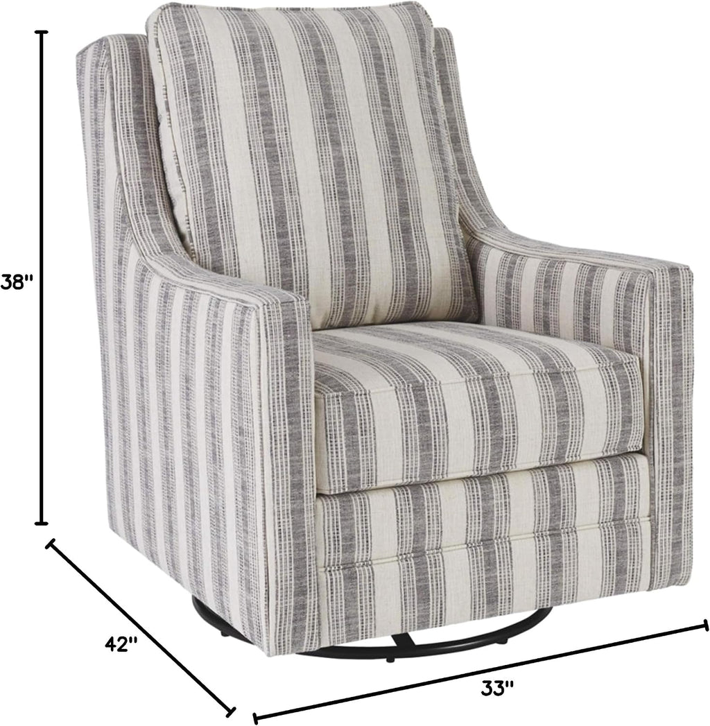 Signature Design by Ashley Swivel Glider Accent Chair Kambria, No Assembly Required, Polyester Linen Fabric, for Living Room, Ivory and Black Stripe, 30" W