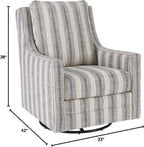 Signature Design by Ashley Swivel Glider Accent Chair Kambria, No Assembly Required, Polyester Linen Fabric, for Living Room, Ivory and Black Stripe, 30" W