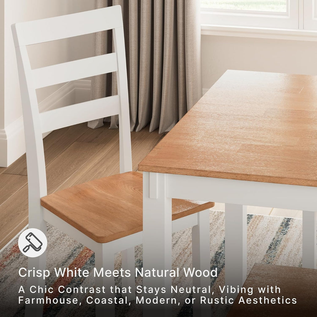 Signature Design by Ashley Gesthaven Casual Modern Dining Room Table Set with 4 Chairs and Bench, Set of 6, Mango Wood, 30.25" Table Height, White & Light Brown