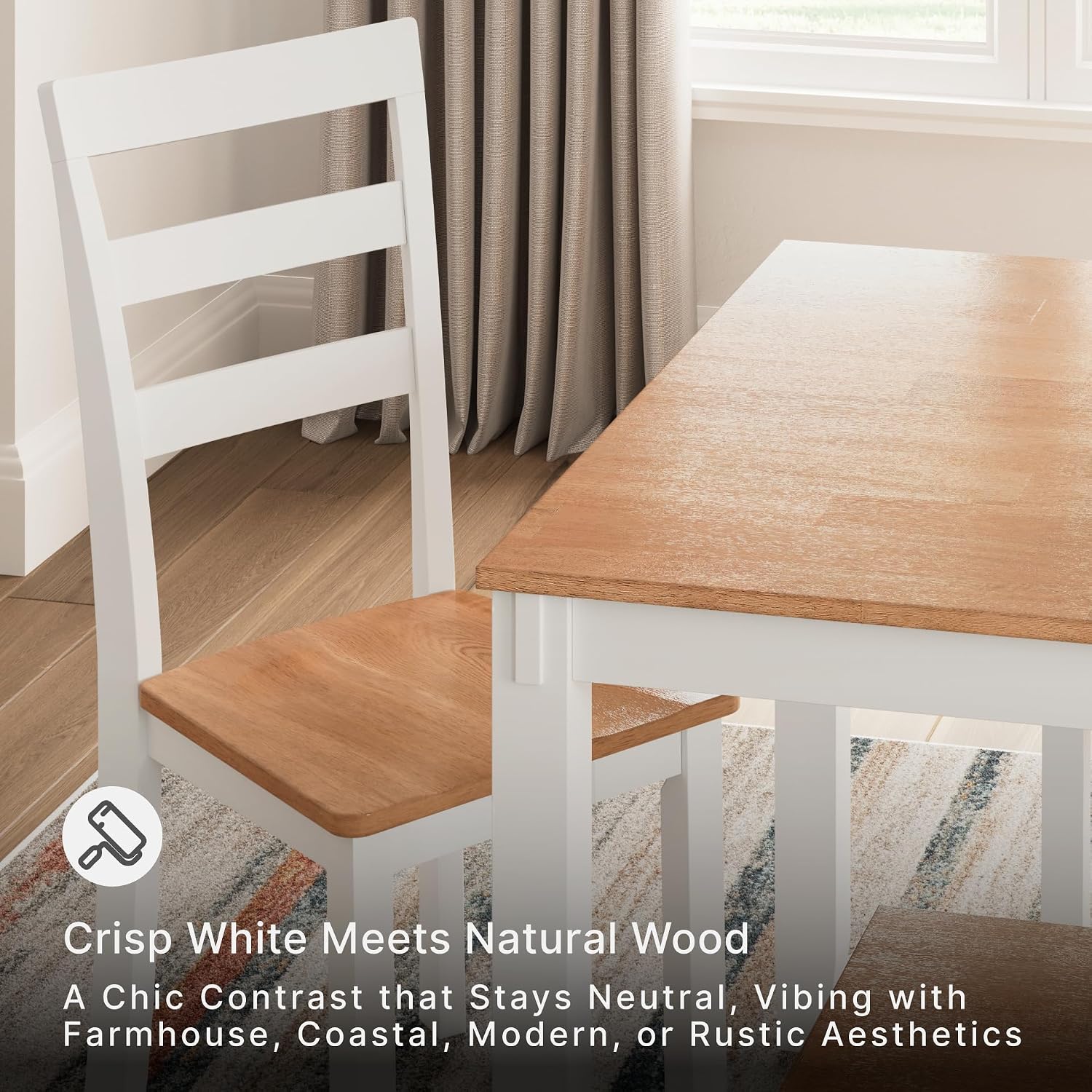 Signature Design by Ashley Gesthaven Casual Modern Dining Room Table Set with 4 Chairs and Bench, Set of 6, Mango Wood, 30.25" Table Height, White & Light Brown