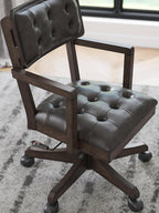 Signature Design by Ashley Breckington Contemporary Faux Leather Tufted Home Office Desk Chair with Adjustable Height and Casters, Solid Wood, 28.75" W x 28.75" D x 38" H, Dark Brown