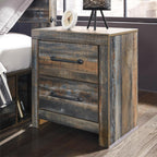 Signature Design by Ashley Drystan Rustic Industrial 2 Drawer Nightstand with 2 Slim-Profile USB Charging Stations, 24.37" Tall, Weatherworn Brown