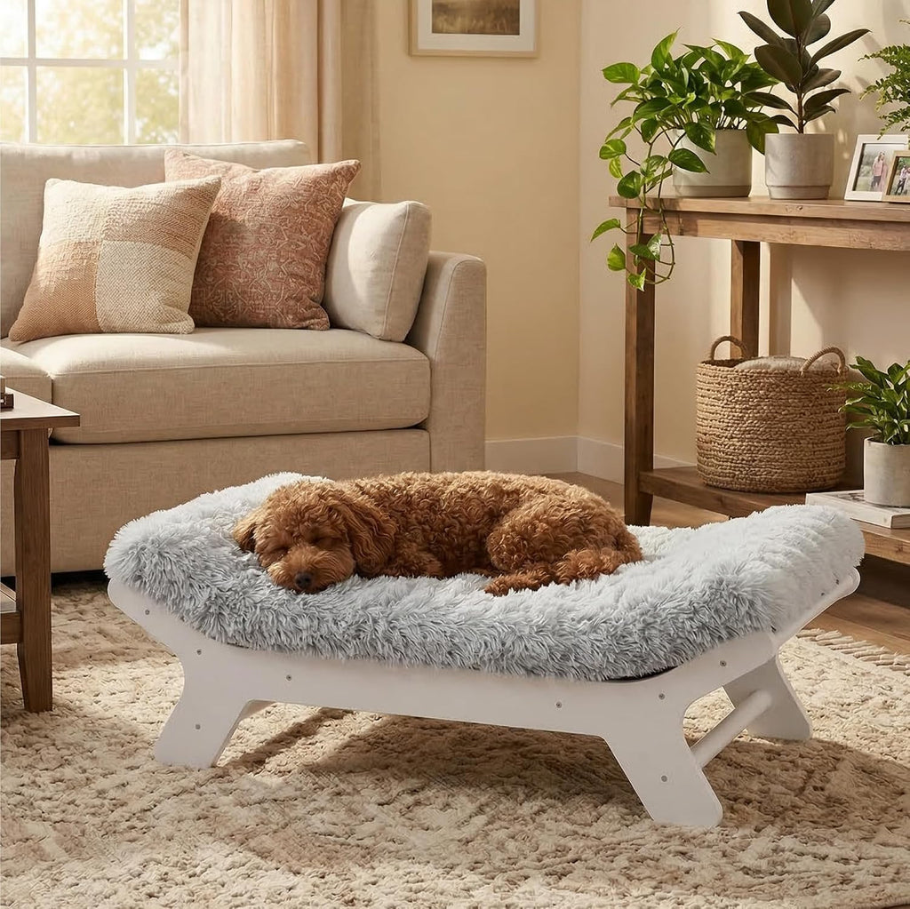 Muihood Elevated Wooden Dog Bed with Foam Mattress, Walnut, X-Large | Raised Dog Bed with Washable Cover, Supportive Foam Mattress, Perfect for X-Large Dogs and Indoor Living