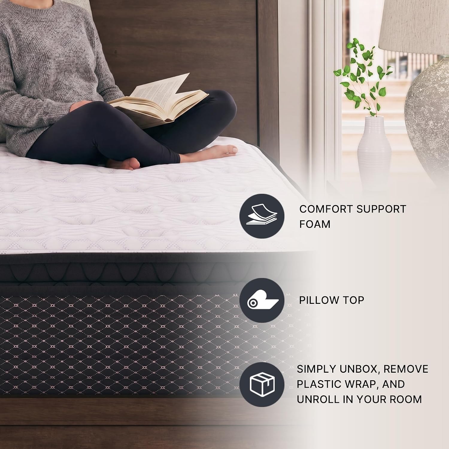 Signature Design by Ashley California King Pillow Top 13 ' Pillow Top Hybrid Mattress with Gel Memory Foam and Edge Support for Cool Sleep and Pressure Relief, Fiberglass-Free