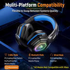 Ozeino 2.4GHz Gaming Headset Wireless with Flip Mic for Ps5, Ps4, PC, Gaming Headphones with RGB Light, 40Hr Battery Bluetooth Headset for Laptop, Mobile, Mac