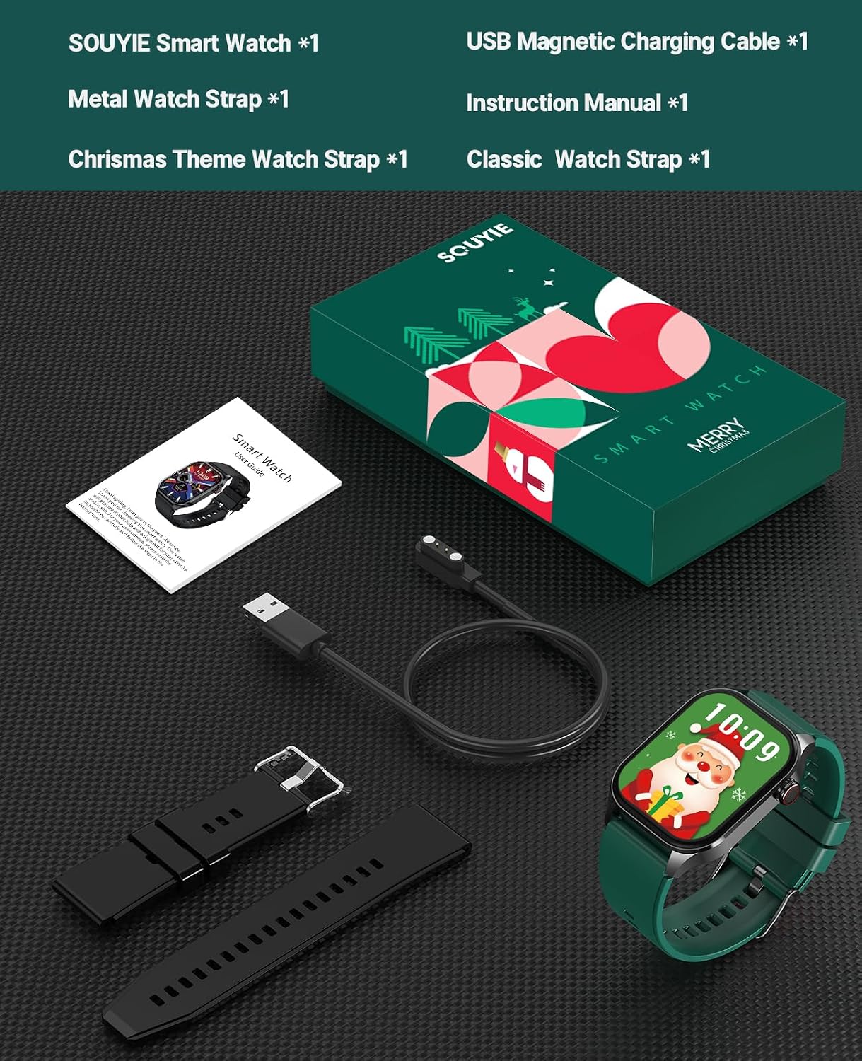 SOUYIE 2025 Christmas Theme Smart Watch for Men Women Android iPhone, with Bluetooth Call(Answer/Make Call), 2.04" Fitness Tracker IP68 Waterproof, 136+ Sports, Heart Rate Blood Oxygen Sleep Monitor