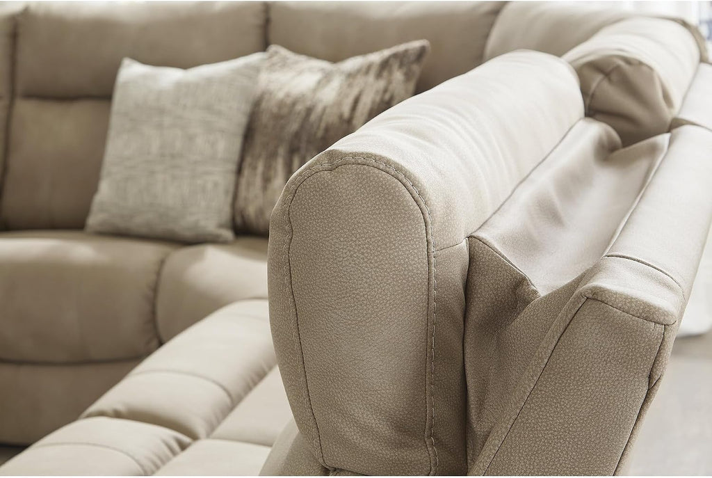 Signature Design by Ashley Next-Gen DuraPella 6-Piece Power Reclining Sectional, Zero Gravity Comfort and Adjustable Headrests, L-Shaped Faux Leather Modular Design for Living Rooms, Sand, 132" W