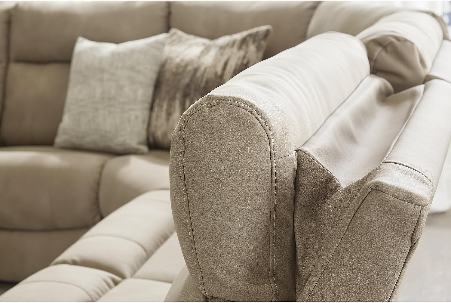 Signature Design by Ashley Next-Gen DuraPella 6-Piece Power Reclining Sectional, Zero Gravity Comfort and Adjustable Headrests, L-Shaped Faux Leather Modular Design for Living Rooms, Sand, 132" W