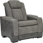 Signature Design by Ashley Next-Gen DuraPella Power Recliner with Adjustable Headrest, Storage Armrests, Wireless & USB Charging, Faux Leather, 2-Tone Gray