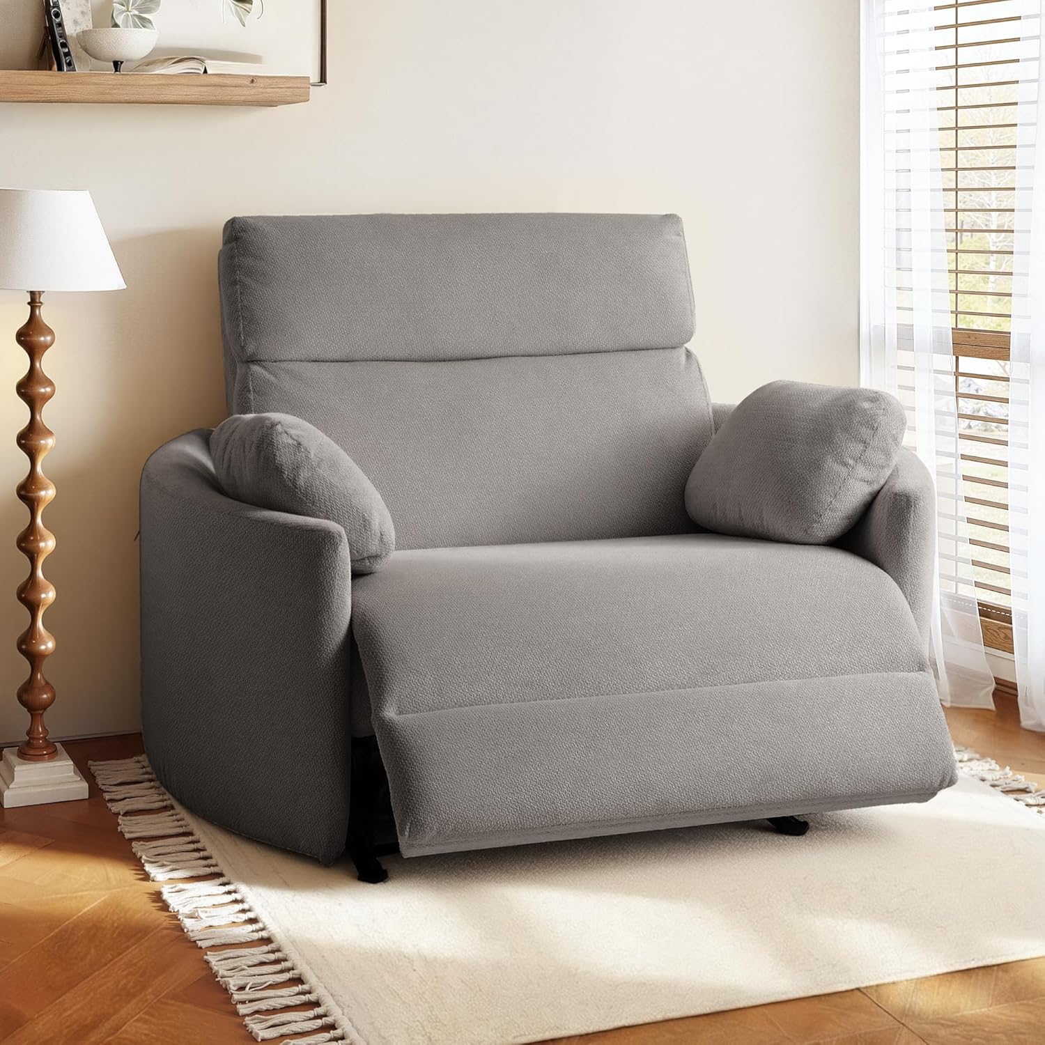 FLEXISPOT Mochi Oversized 54" Power Recliner Chair for Big and Tall Adults, Chenille Fabric Electric Recliner with USB & Type-C Ports, Wide Single Sofa with Pillows for Living Room & Bedroom, Beige
