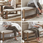 Signature Design by Ashley Cabalynn Dining Bench, Upholstered Farmhouse Style, Hardwood Solids and MDF Substrates Frame, Ideal for End of Bed or Entryway, 63.5" W, Oatmeal and Light Brown