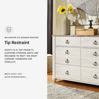 Signature Design by Ashley Willowton Coastal Cottage 6 Drawer Dresser with Faux Plank Top, Whitewash