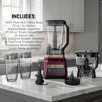 Ninja Professional Plus Kitchen System Premier | 3-in-1 System I Food Processor, Blender, Mixer, Vegetable Chopper | Auto IQ Tech I 1400W | 72oz Pitcher, 64oz Bowl, 2 To-Go Cups | Red | BN801RD1BRN