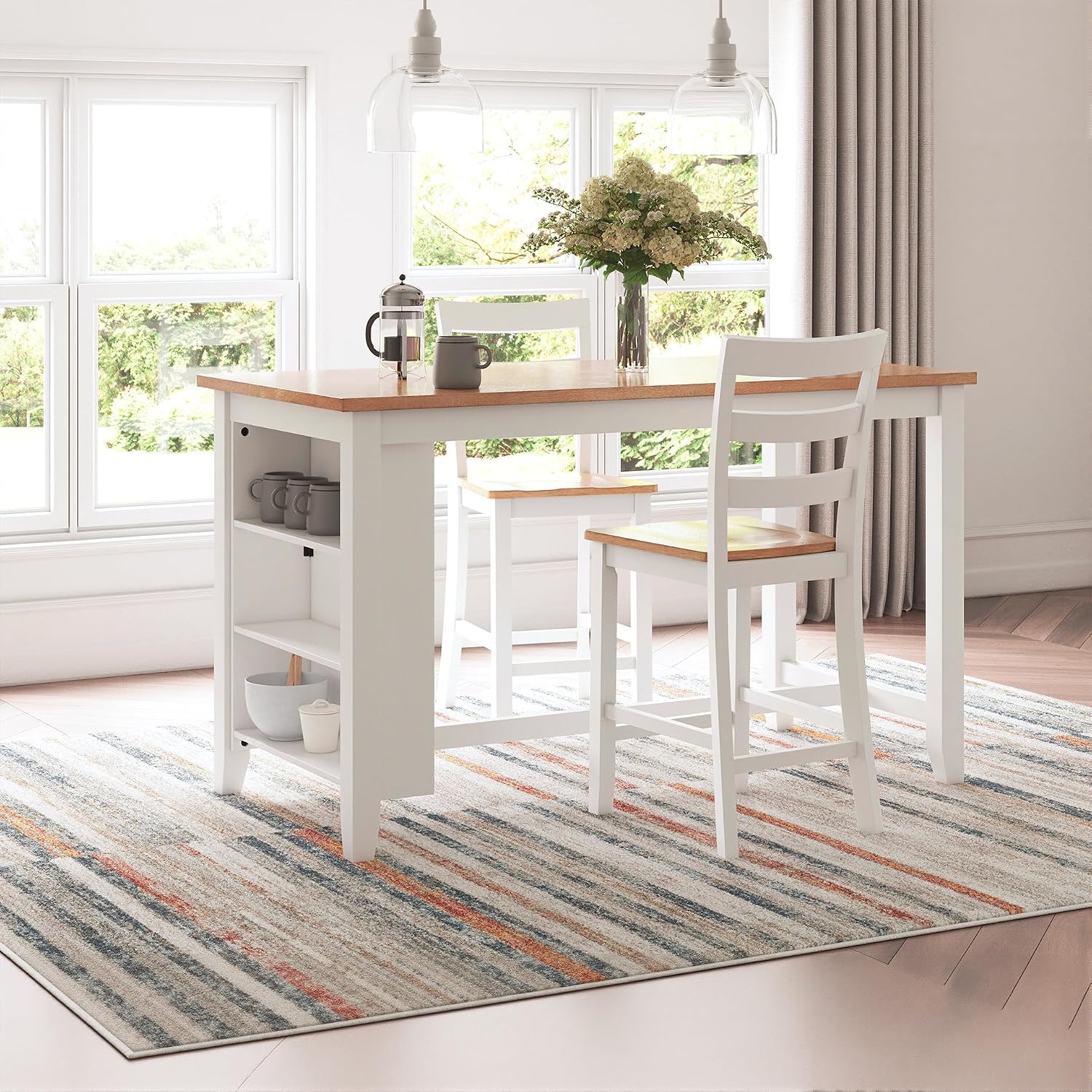 Signature Design by Ashley Gesthaven 60" Counter Height Dining Table with 3 Storage Shelves, Butcher Block Veneer Top, Ideal for Kitchens or Workspaces, White/Natural