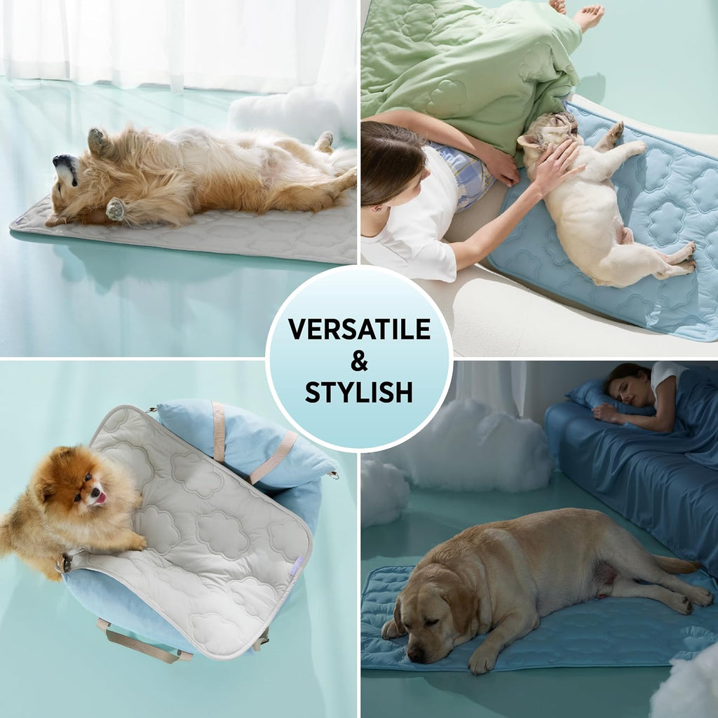 LE SURE Dog Cooling Mat for Extra Large Dogs -Q-Max>0.5 XL Breathable Thin Cool Crate Pad with Chill Cold Fiber and Innovative Mesh Base Design, Portable Washable Pet Kennel Mat for Summer,44x30,Blue