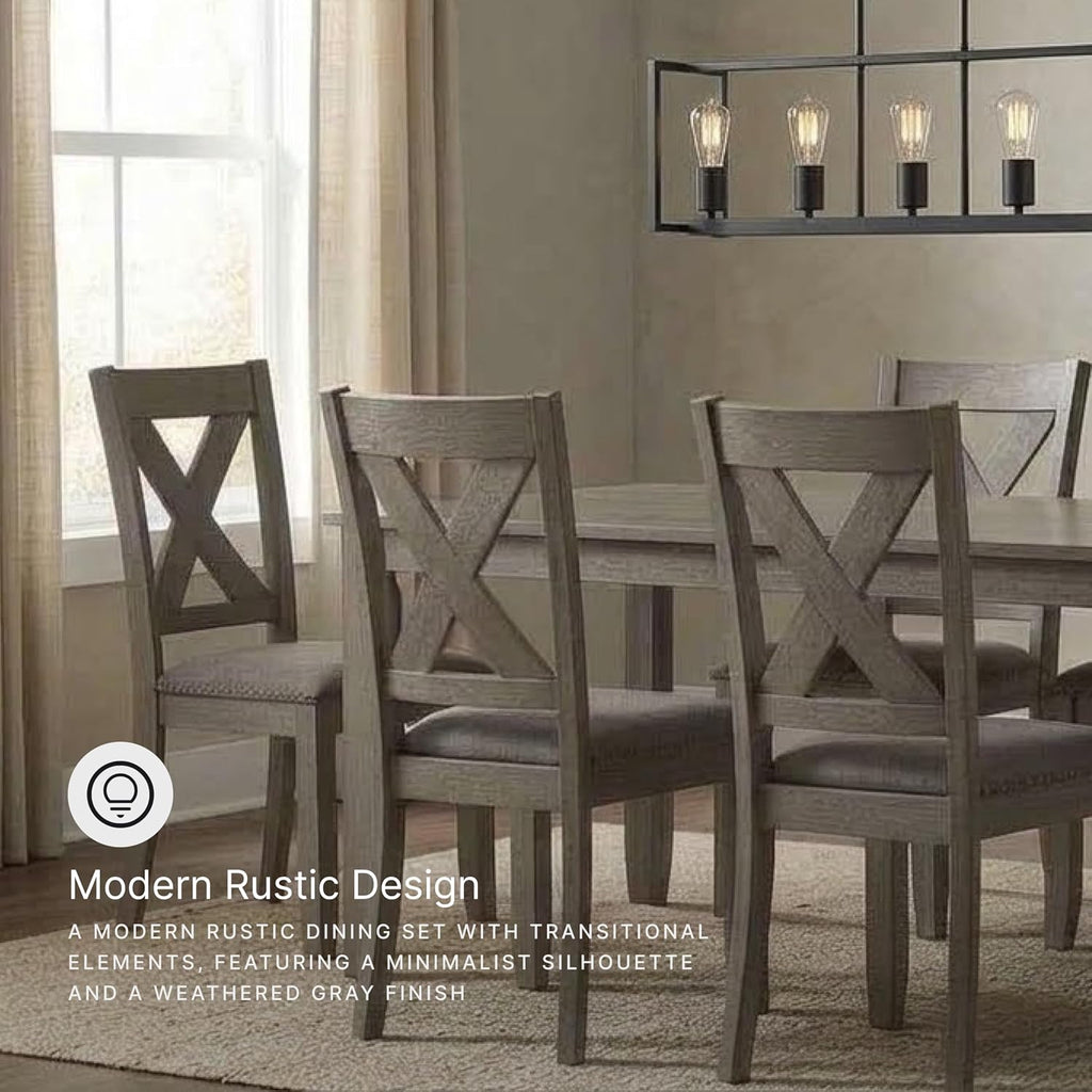 Signature Design by Ashley Caitbrook Rustic 7-Piece Dining Set – Rectangular Table with 6 X-Back Upholstered Chairs, Gray