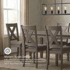 Signature Design by Ashley Caitbrook Rustic 7-Piece Dining Set – Rectangular Table with 6 X-Back Upholstered Chairs, Gray