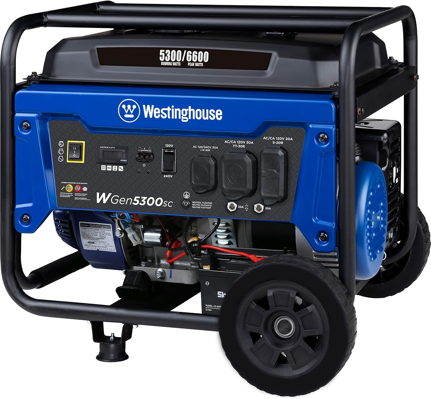 Westinghouse 6600 Watt Home Backup Portable Generator, Electric Start, Transfer Switch Ready 30A Outlet, RV Ready 30A Outlet, CO Sensor