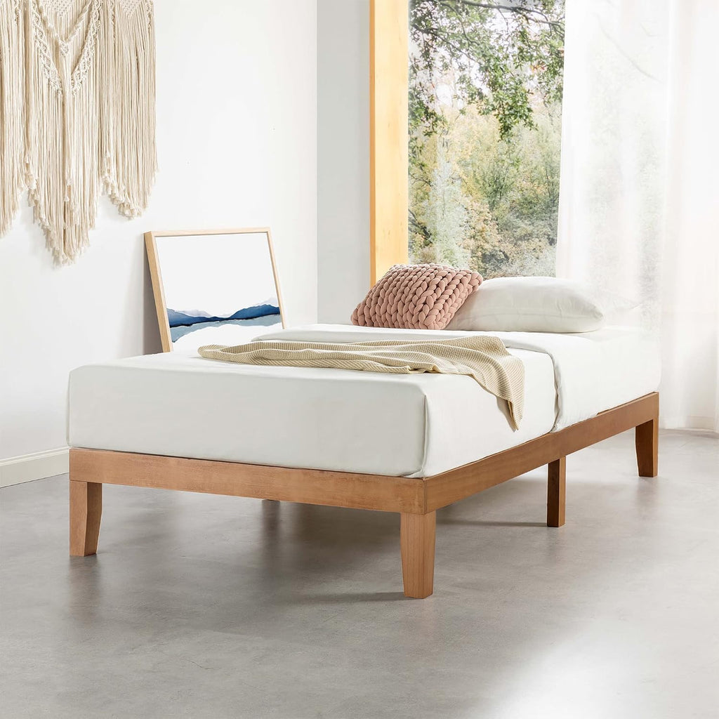 Mellow Naturalista Classic - 12 Inch Solid Wood Platform Bed with Wooden Slats, No Box Spring Needed, Easy Assembly, Queen, Pine