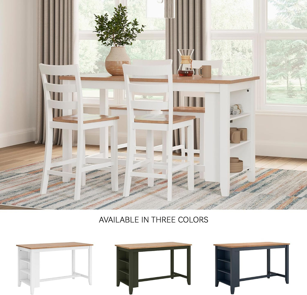 Signature Design by Ashley Gesthaven 60" Counter Height Dining Table with 3 Storage Shelves, Butcher Block Veneer Top, Ideal for Kitchens or Workspaces, White/Natural