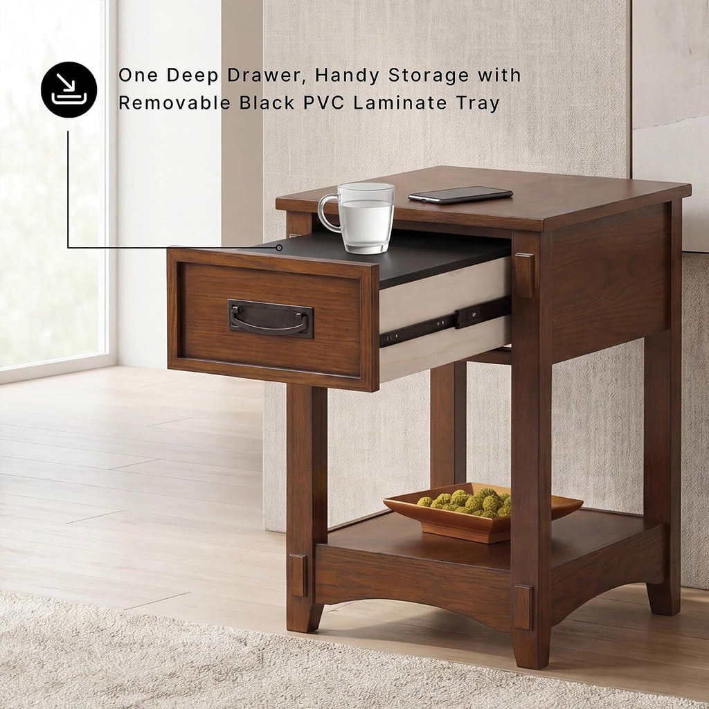 Signature Design by Ashley Breegin End Table With Drawer and Shelf, Mission-Style, Veneers and Wood Construction for Living Rooms and Bedrooms, 13' x 22'