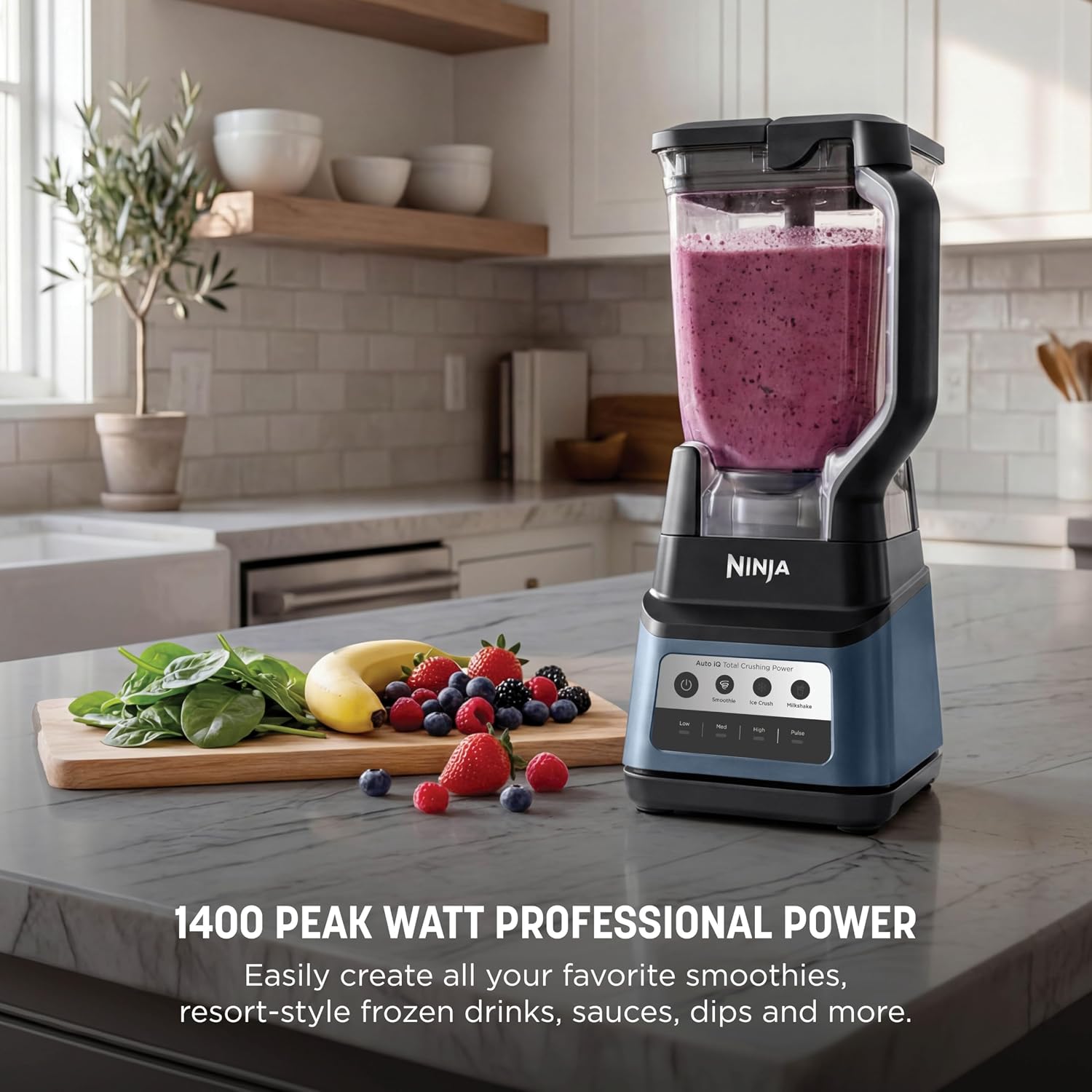 Ninja Professional Plus Blender Premier | Max Power Smoothie Blender, Ice Cream Maker, Frozen Drink & Margarita Machine | 3 Auto IQ™ Presets, 1400 W, 72oz Total Crushing Pitcher | Blue | BN701BLBRN