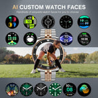 GPT AI Smart Watch with Bluetooth Calls, 1.19-inch AMOLED 44mm, 24/7 Heart Rate, SpO2, Blood Pressure, Sleep Monitor, 107 Sports Fitness Tracker, Smartwatch Compatible Android and iOS Silver Gold