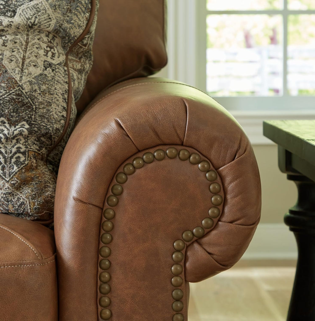 Signature Design by Ashley Carianna Oversized Chair, Fully Assembled Extra Wide Seating, Caramel Combination of Leather and Faux Leather, Traditional Accent Armchair, 54" W