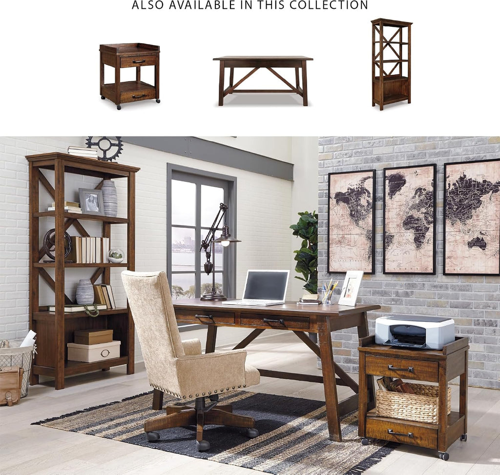Signature Design by Ashley Baldridge Home Office Desk With Drawers, Rustic Industrial,Wood Construction, Smooth-Gliding Storage for Workspaces, Ideal for Home Offices, Brown
