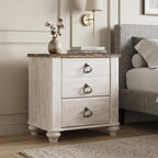 Signature Design by Ashley Willowton Farmhouse 2 Drawer Nightstand with USB Charging Ports, 25.67" Tall, Whitewash
