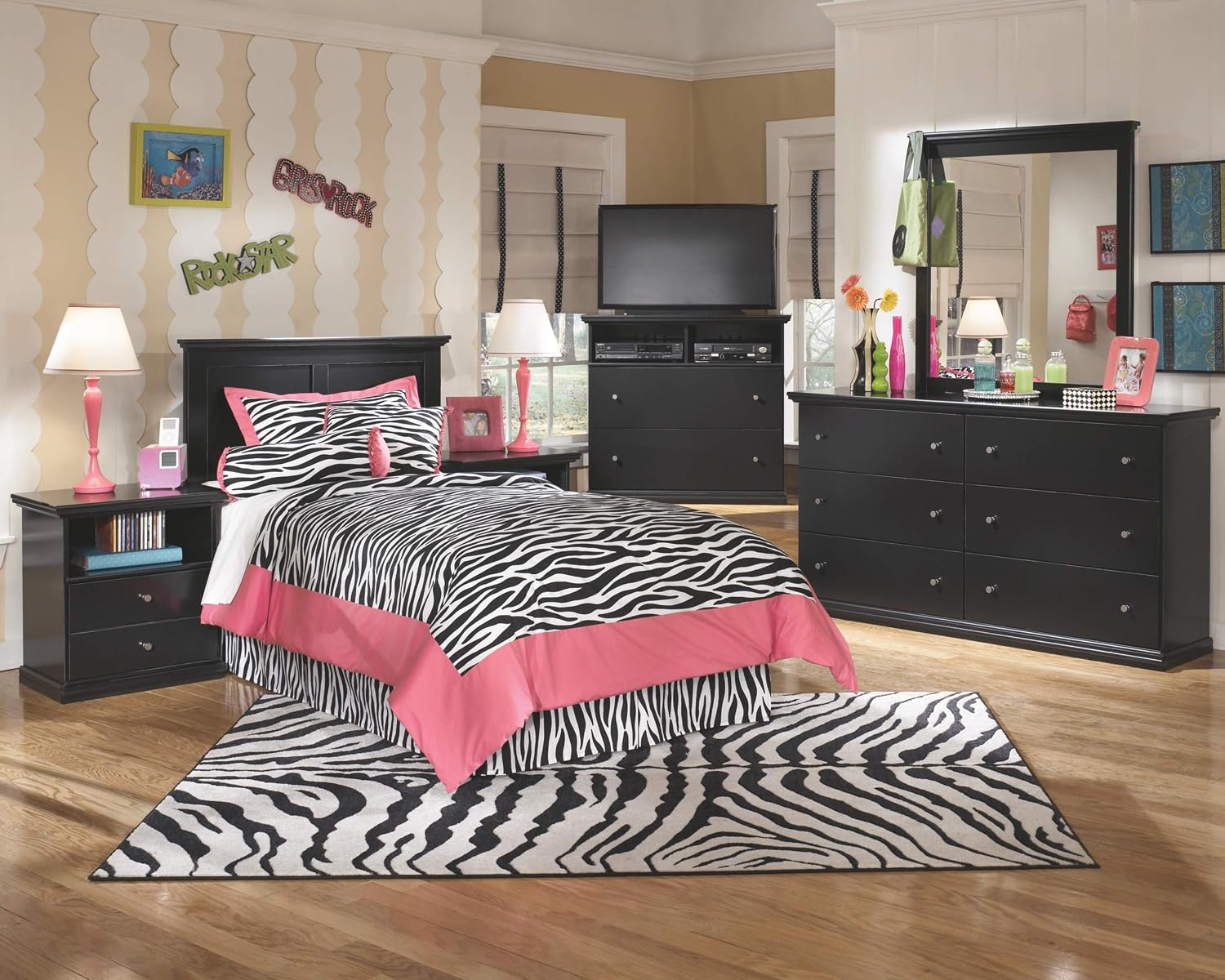 Signature Design by Ashley Maribel Children's Traditional 1 Drawer Nightstand with 1 Storage Cubby, 24.37" Tall, Black