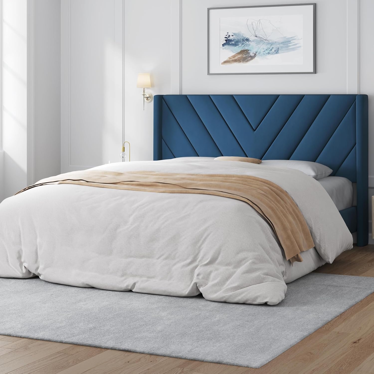 Yaheetech Queen Bed Frame Upholstered Platform Bed/Wooden Slat Support/Tufted Headboard with Wing Side/Mattress Foundation/No Box Spring Needed,Beige Queen