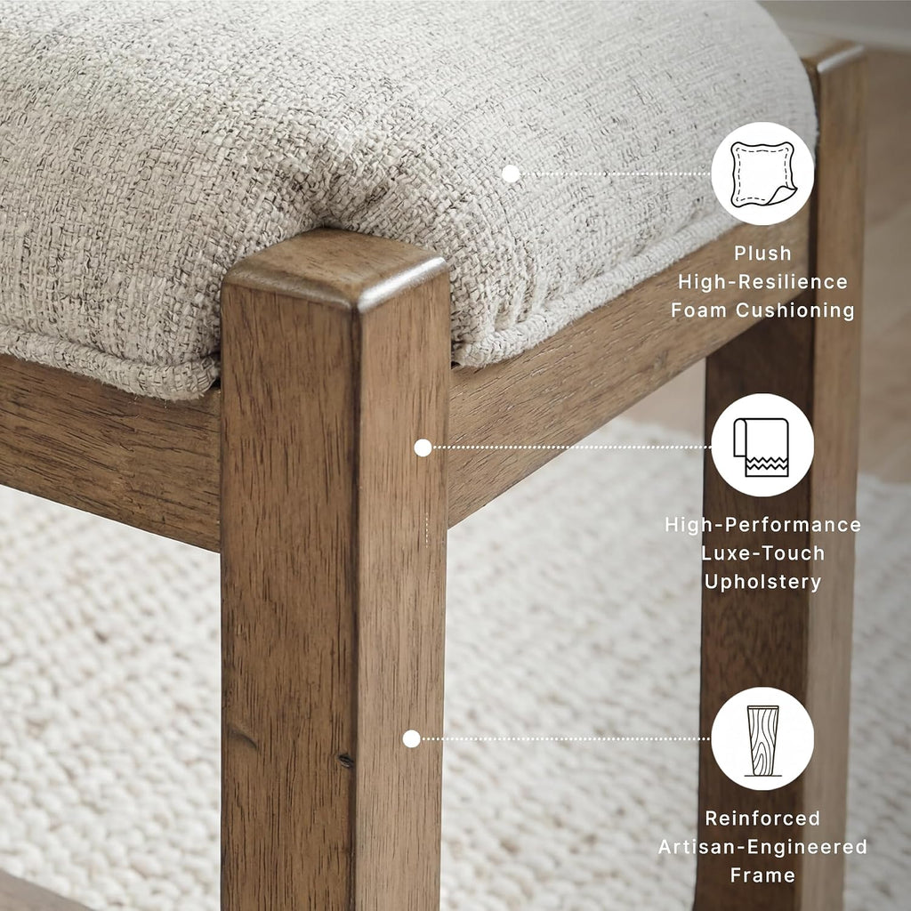 Signature Design by Ashley Cabalynn Dining Bench, Upholstered Farmhouse Style, Hardwood Solids and MDF Substrates Frame, Ideal for End of Bed or Entryway, 63.5" W, Oatmeal and Light Brown