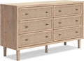 Signature Design by Ashley Cielden 6 Drawer Dresser, Quick 10-Minute Assembly, Textured Cane Details, Coastal Modern Bedroom Storage, Light Brown Two-Tone